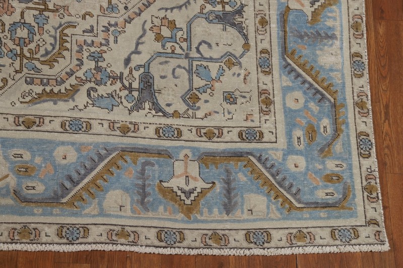 Traditional Vintage Muted Handmade Wool Geometric Tebriz Area Rug 7x10 gallery