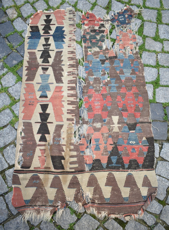 An Antique 1860's Awesome Primitive Collector's Piece Anatolian Fragment Kilim gallery