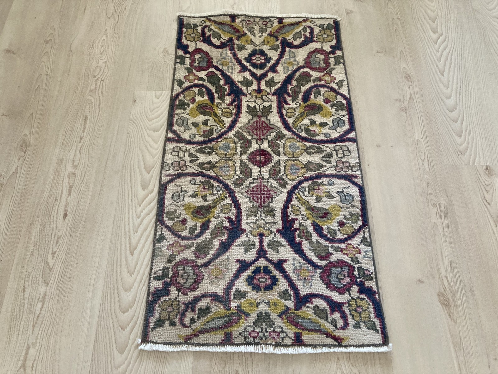 Beige rug, Turkish rug, Vintage Rug, Small rug, Wool rug, Doormat, 1.5 x 2.9 ft gallery