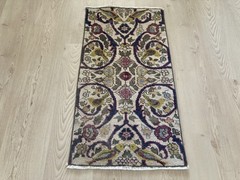 Beige rug, Turkish rug, Vintage Rug, Small rug, Wool rug, Doormat, 1.5 x 2.9 ft