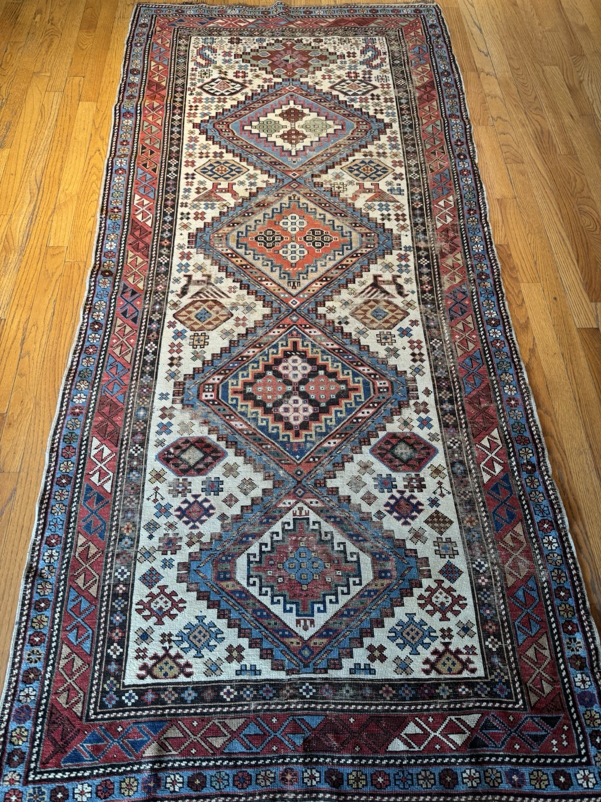 Caucasian Shirvan 8x3’7 Impossibly Rare Exquisitely Unique Design circa 1900 gallery