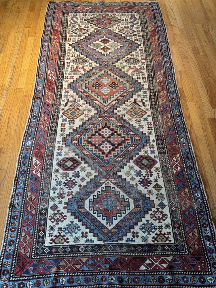 Caucasian Shirvan 8x3’7 Impossibly Rare Exquisitely Unique Design circa 1900