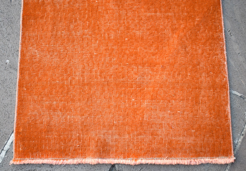Vintage Turkish Rug 26'' x 102'' Hand-knotted Over Dyed Runner Wool Orange Rug gallery