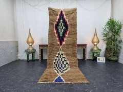 Moroccan Handmade Vintage Rug 3’x8’8″ Berber Geometric Light Brown Red Carpet