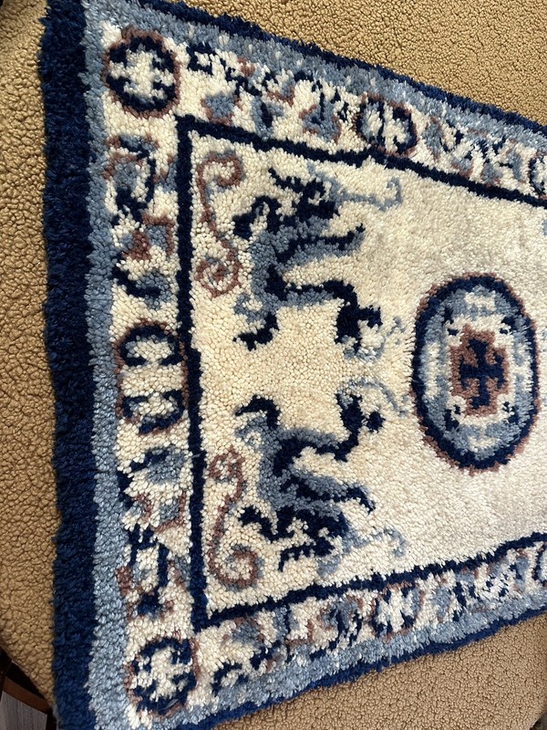 Vintage Hand Made/Hooked Oriental Theme (Dragons) Rug/Hanging 30X42 gallery