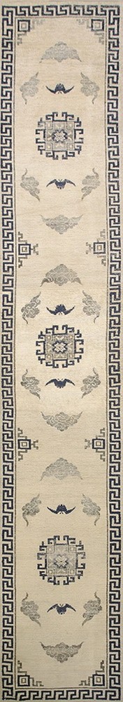 3'x17' Antique Cream Wool Oriental Mongolian Hallway Runner Rug