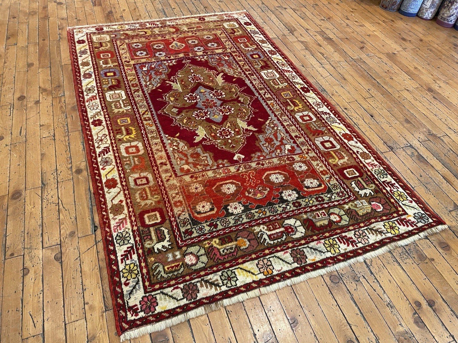 Antique 1900-1939s Exclusive Turkish Wool Pile Carpet 3’6”x5’6” gallery