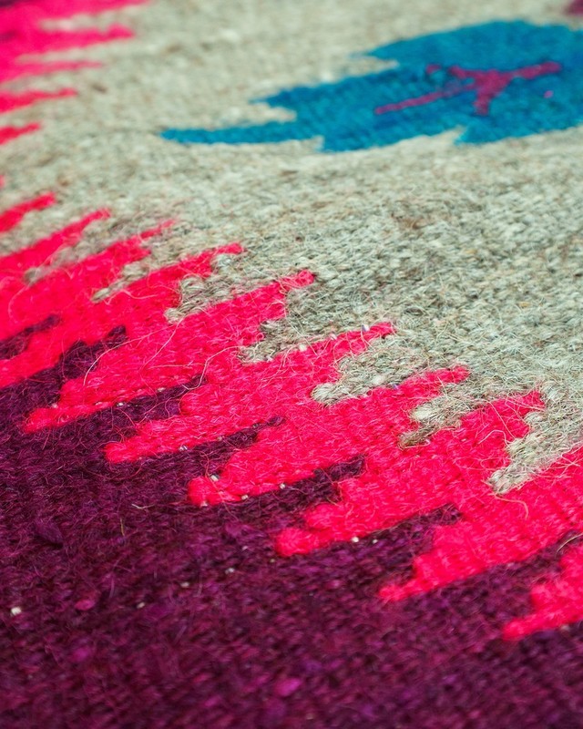 Oltenian Kilim Runner 100% Wool Geometric Purple Teal Pink 1970s Romania 13x6ft gallery