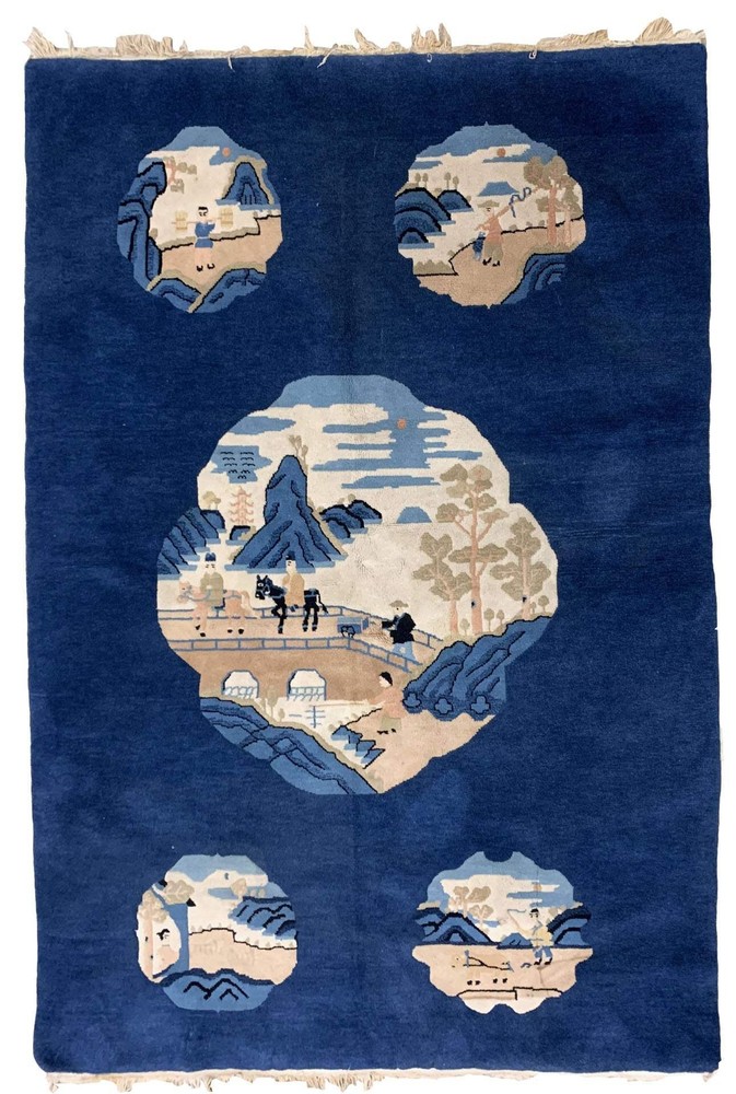 Handmade antique Peking Chinese rug 4.1' x 6.2' (125cm x 189cm) 1900s - 1B912