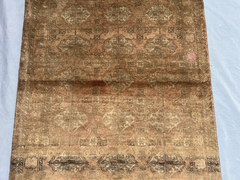 3'4x6'1 Antique Afghan Rug Hand Knotted Wool Distressed Terracotta Hallway Rug gallery