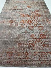 Oriental Machine Made Wool Area Rug Turkish Oushak Gray/Rust/Blue 5’2″ x 7’7″