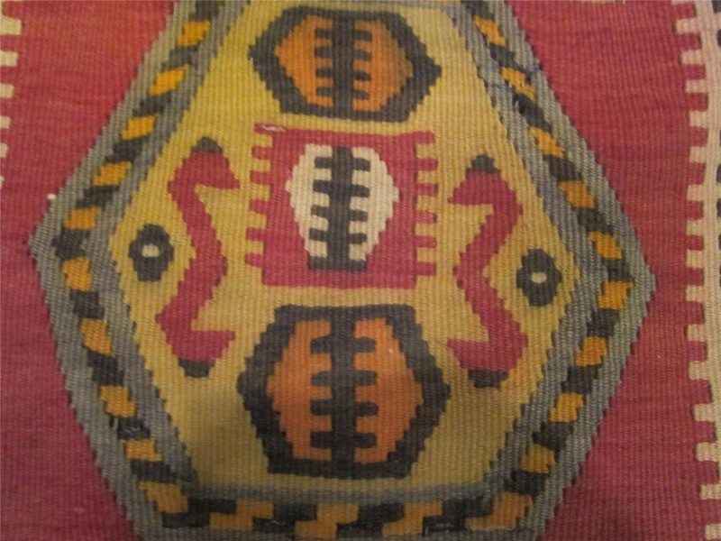 Kilim Hand Loomed Wool Turkish Area Rug Saddle Bag Eastern Turkey 19" x 36" VTG gallery