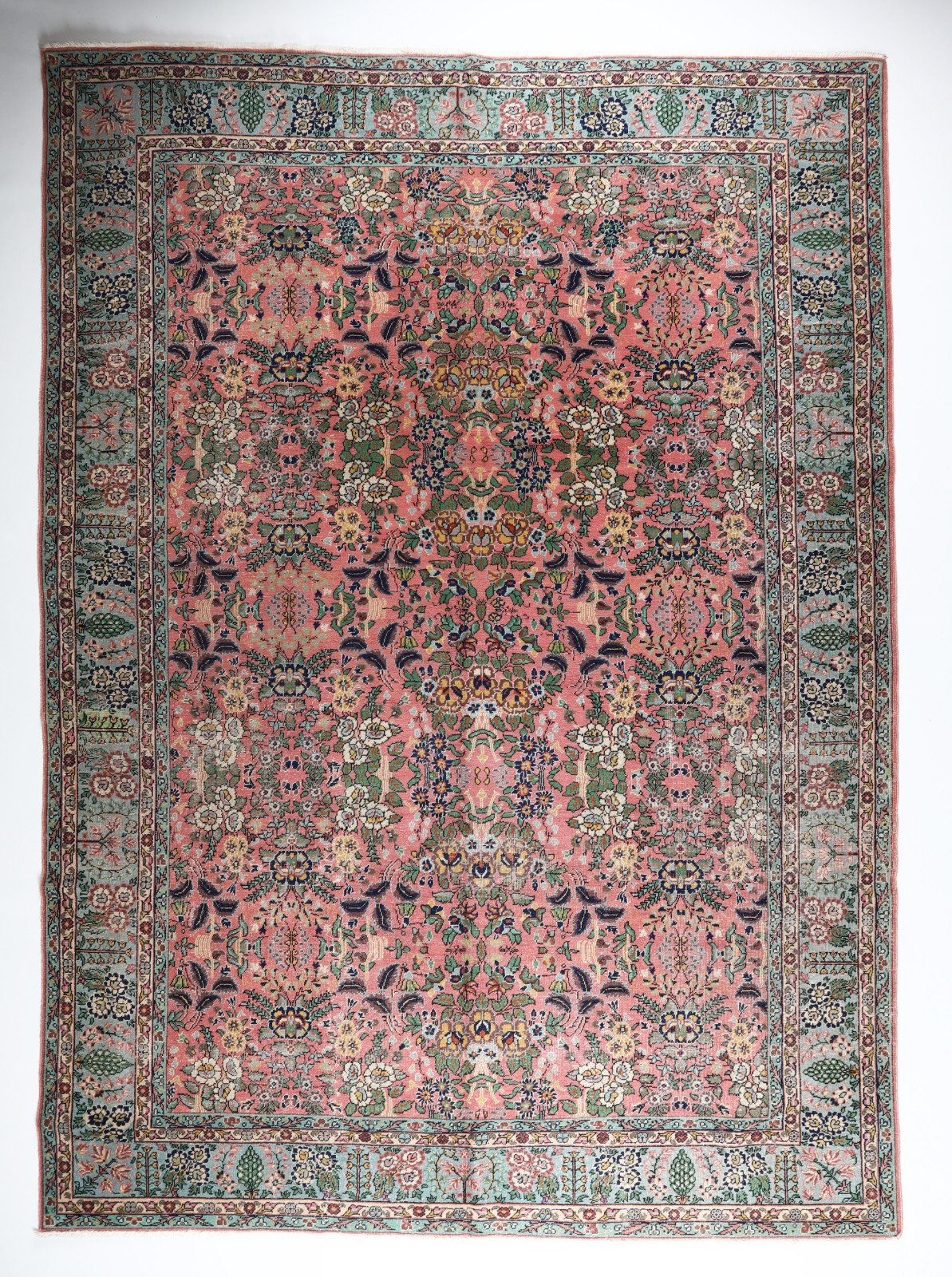 Turkish Handmade Vintage Floral Design Area Rug - One of a Kind Pink Green Color gallery