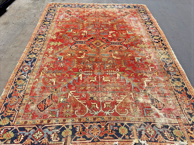 Auth: 19th C Antique Serapi Heriz Rug Dramatic Organic Red & Blue 8X11 NR gallery