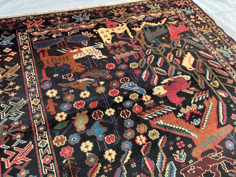 4x7 Vintage Afghan Hand-Knotted Pictorial Rug Animal & Tree Of Life Oriental Rug gallery