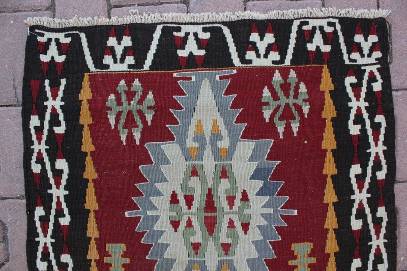 Cappadocia Tribal Vintage Carpet Anatolian Kilim Hand Knotted Black Rug 3x4 ft gallery