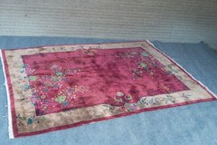 Art Deco Chinese Peking Nichols Hand-Knotted Pink Floral Wool Rug Carpet
