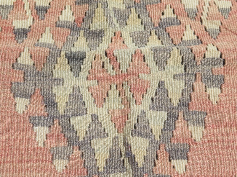 Peach & Cream Tribal Vintage Turkish Rug, Handwoven Wool Kelim Tapis 40"x46" gallery