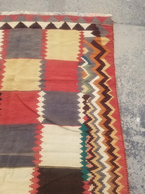 Distressed Vintage Hand Made Scandinavian Wool Multicolor Kilim 223x141cm gallery