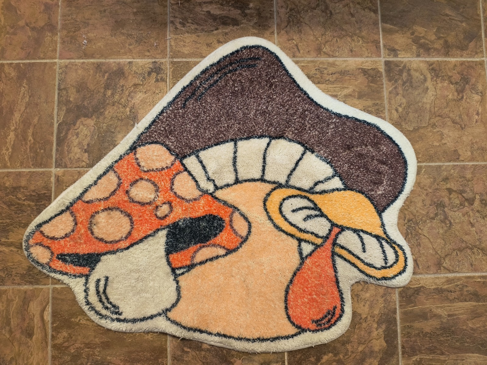 Plush Vintage Mushroom Rug Merry Mushrooms 70's style 25x30 gallery