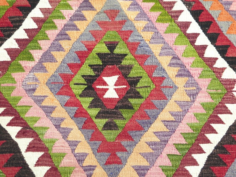 Authentic Vintage Turkish Wool Carpet Rug, Handmade Tribal Geometric 77" x 104" gallery