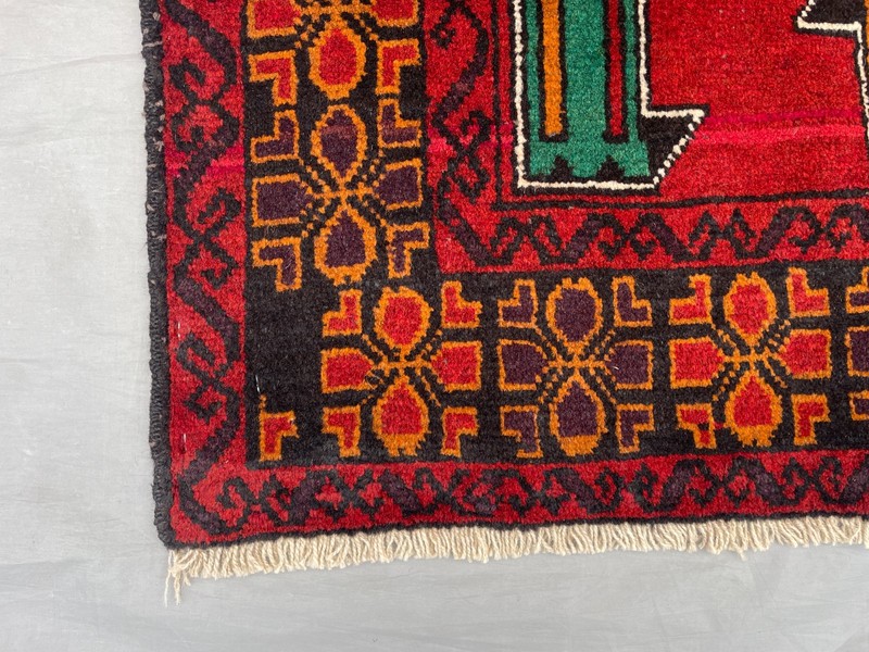2'11x4'9 ft Vintage Afghan Baluchi Hand Knotted Wool Red Gold Geometric Area Rug gallery