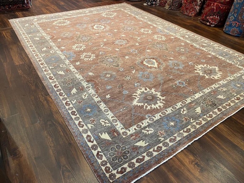 Genuine Hand Knotted Oushak Geometric Area Rug Geometric Carpet 8’9”x12’1”,#65 gallery