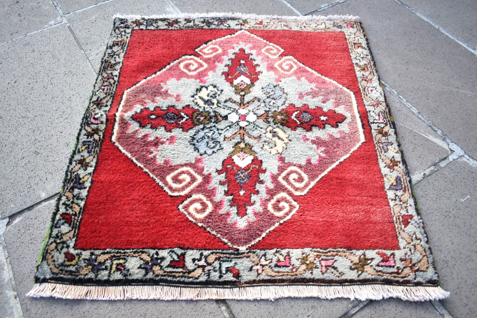 Vintage Turkish Rug 29'' x 29'' Anatolian Kirsehir Rug Hand-knotted Rug Wool Rug gallery