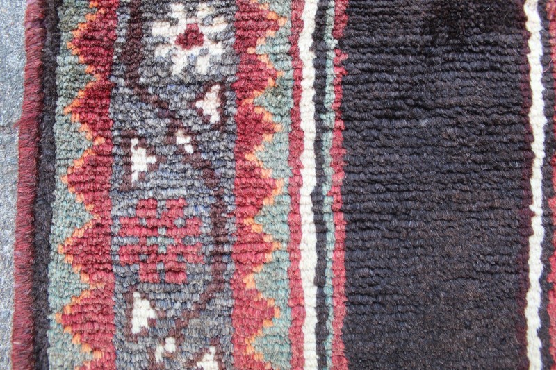 Vintage Hand Made Traditional Oriental Wool Black Red Long Rug Runner 300x113cm gallery