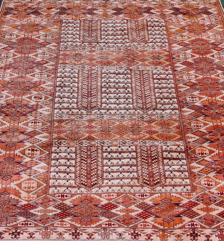 Vintage Turkmen Ensi Yomud Silk Foundation Handmade Wool Tribal Rug 4'6" x 6' gallery