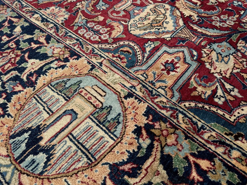 BIG ORIENTAL RUG ANTIQUE 10x13 FINE handmade vintage HAND-KNOTTED red blue 9x12 gallery