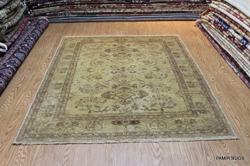 _HAND-MADE_RUG_6' X 8' Soft Color muted Beige Color Cream Background PAMIR gallery