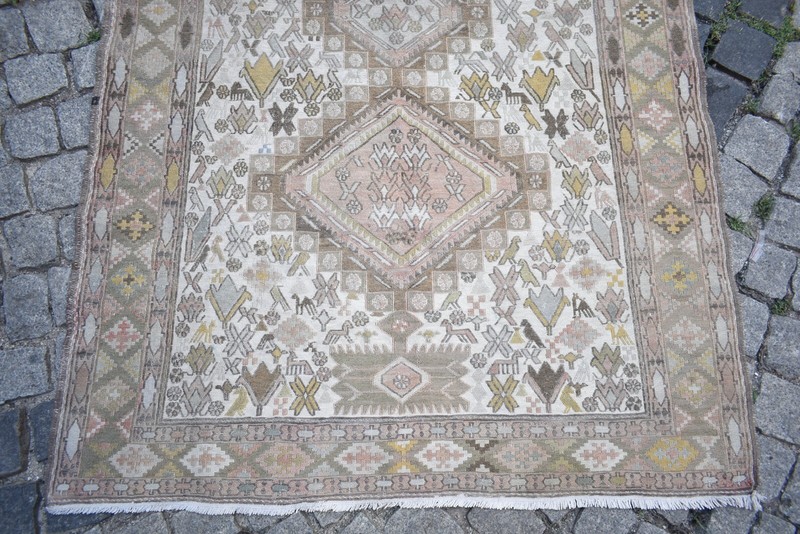 Caucasian Soumac Rug 3'9'' x 6'2'' ft Vintage Animal Figure Soumak Area Wall Rug gallery