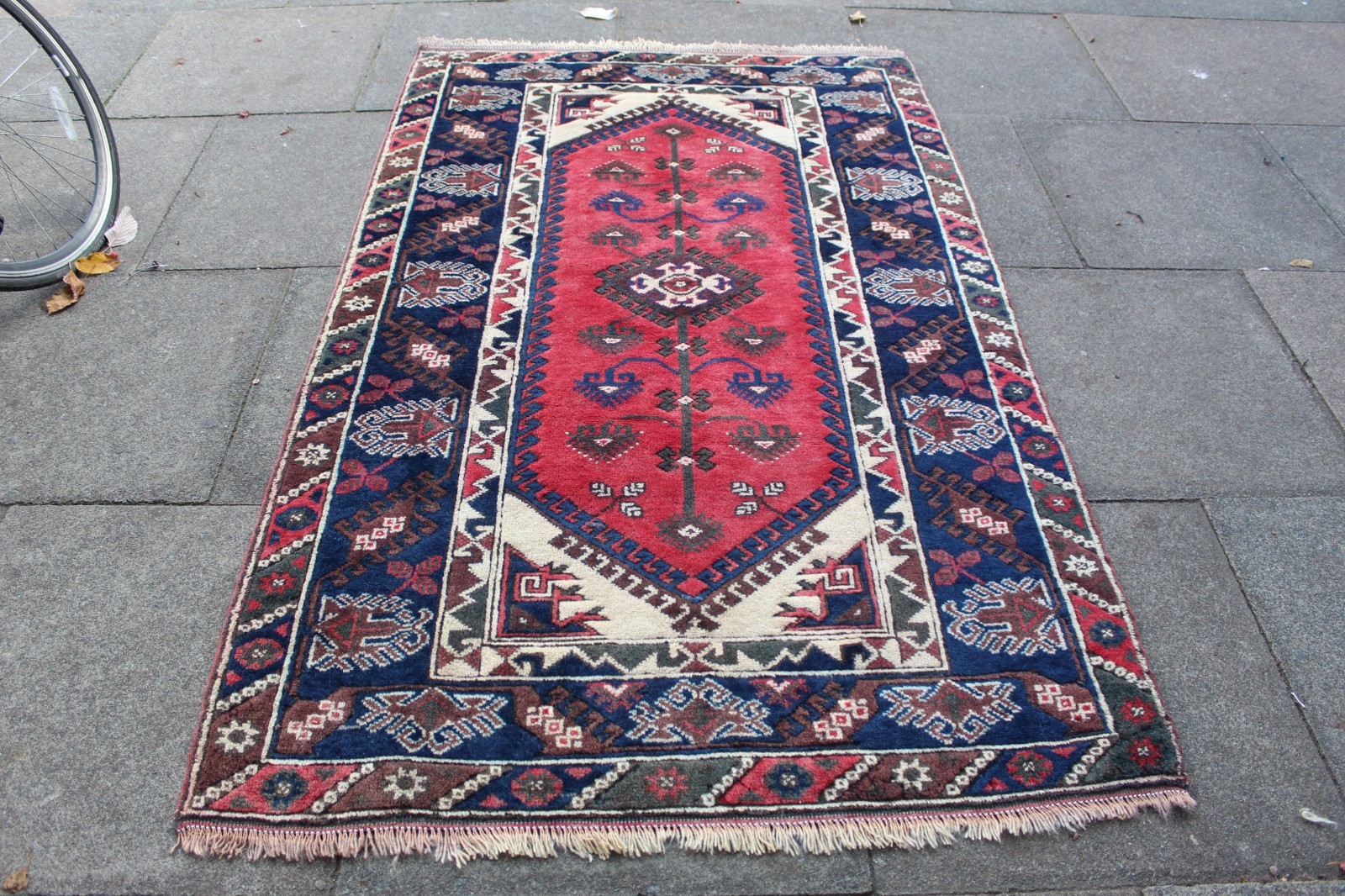 Vintage Hand Made Traditional Rug Oriental Wool Red Blue Large Rug 200x132cm gallery
