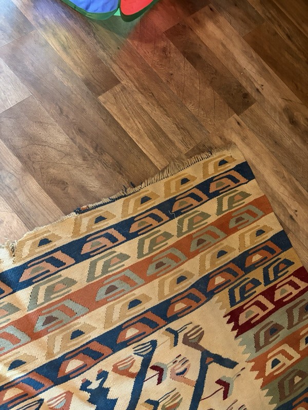 Estate Sale Aztec Turkish Vintage Wool Kilim Rug 46 X60 Inches Hand Woven gallery