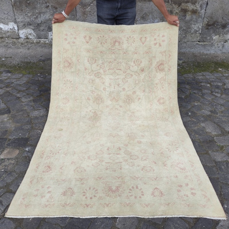 Oushak Vintage Area Rug 3.84 x 6.1 ft , 4x6 Handmade soft Wool Rug 117 x 186 cm gallery