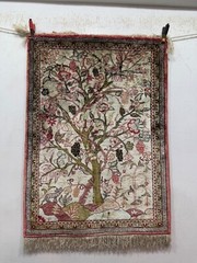 Vintage Beautiful Hand Knotted Oriental Full Silk Quum Rug Wall Hanging 80×58 Cm