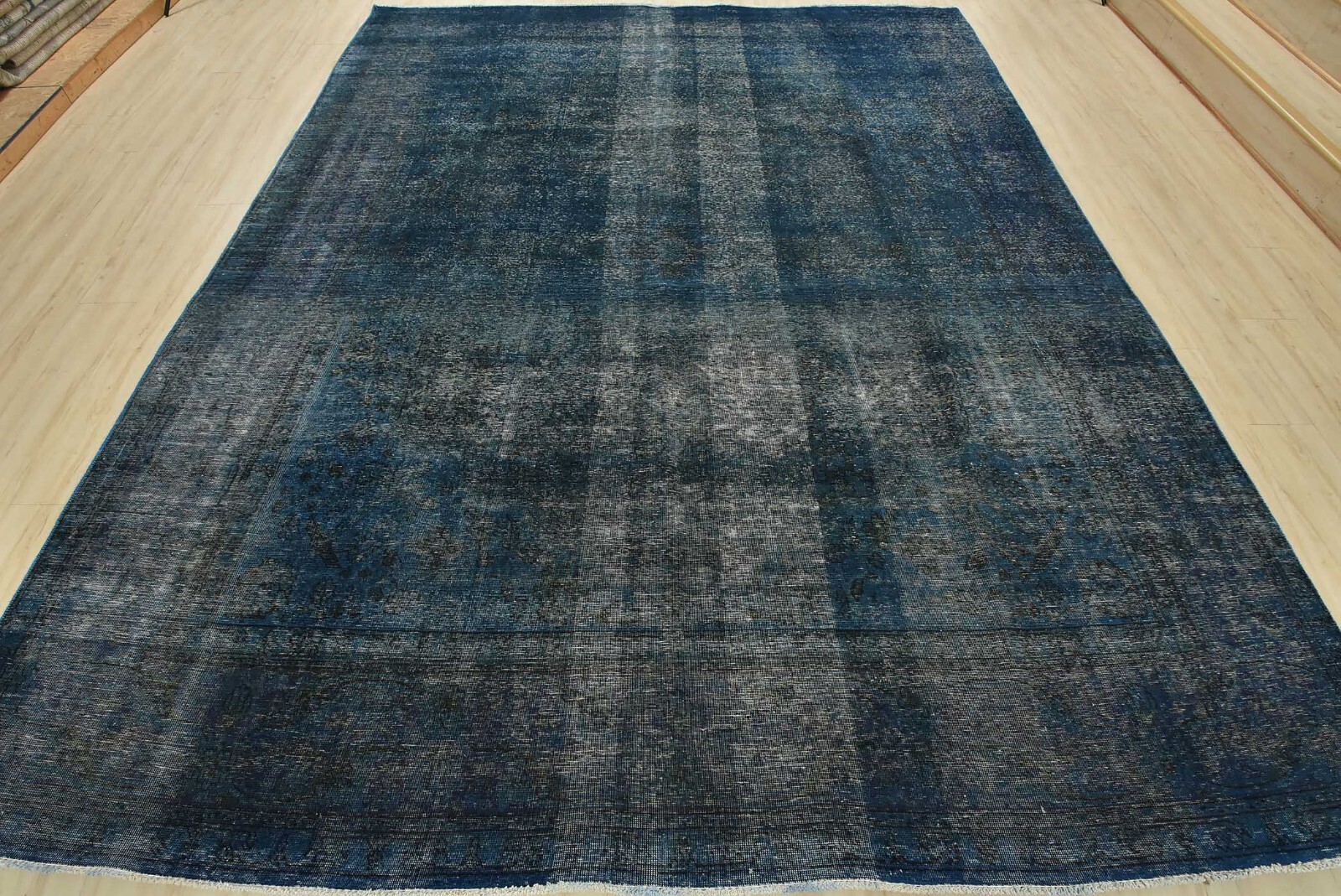 Vintage Overdyed 9’8” x 11’8” Blue Distressed Wool Hand-Knotted Oriental Rug gallery