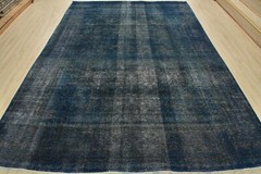 Vintage Overdyed 9’8” x 11’8” Blue Distressed Wool Hand-Knotted Oriental Rug