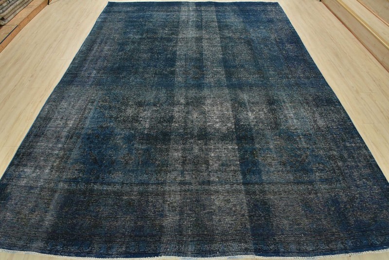 Vintage Overdyed 9’8” x 11’8” Blue Distressed Wool Hand-Knotted Oriental Rug gallery