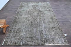 Oushak Turkish Vintage Rug 6×8 Kilim Rug Anatolian Handmade Boho Decor GRAY