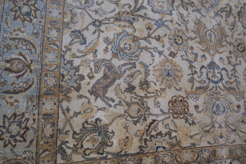 Vintage Kurdish Northwest Tab Rug Wool Hand Knotted 7'5 x 10'9 Distressed Horses gallery