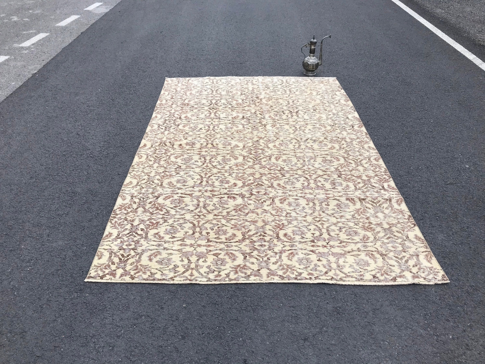 5.8x8.9 Large Vintage Beige Turkish Oushak Wool Rug gallery