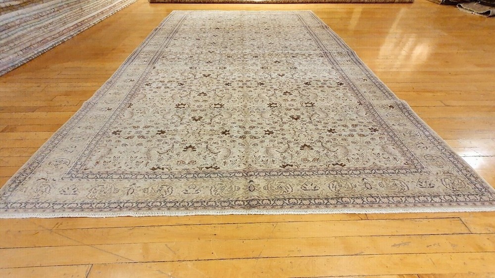 Rare Antique 1940-1950's Distressed Wool Pile Muted Dye Oushak Area Rug 7x10ft