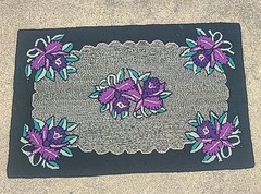 Vintage Hand Hooked Rug Floral Stitched Early American Folk Art 36.5″ X 23.5″