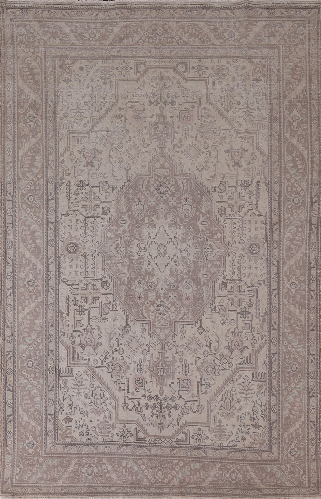 Muted Distressed Beige Area Rug 7x9 Ft Handmade Vintage Living Room Wool Carpet gallery