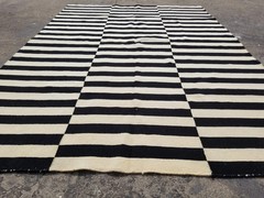 Vintage Traditional Handmade Striped Wool Black &b White Kilim 7.6×5.5 ft