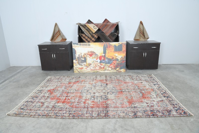 5x8 ft rug, antique turkish carpet vintage oushak rug hand-knotted small rug,426 gallery