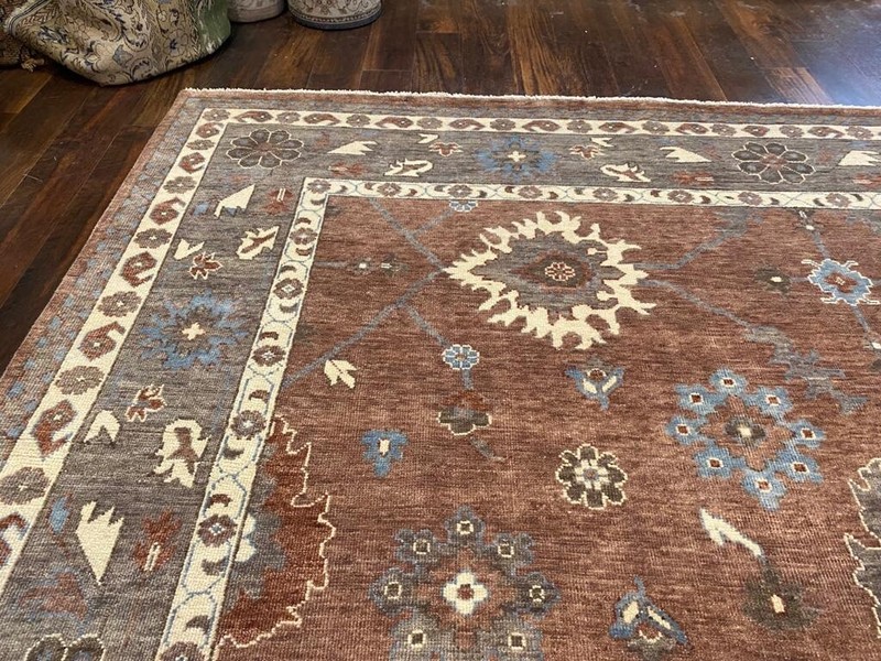 Genuine Hand Knotted Oushak Geometric Area Rug Geometric Carpet 8’9”x12’1”,#65 gallery