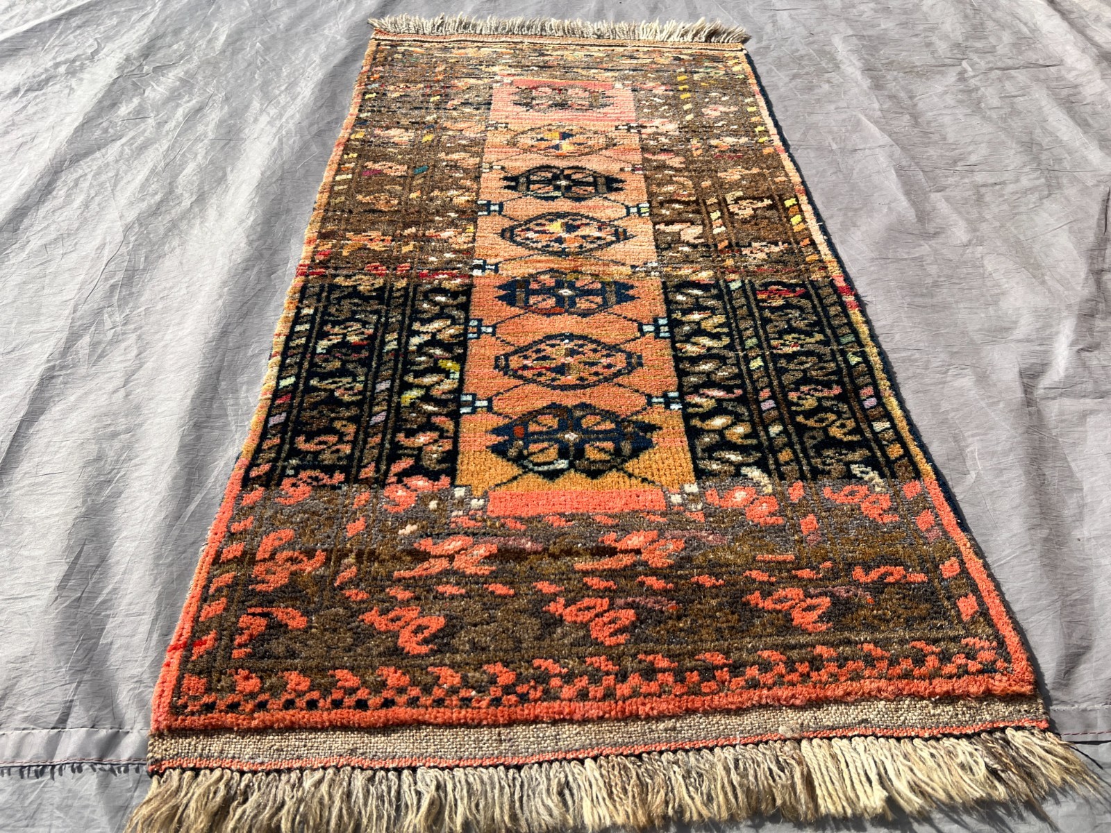 Antique Afghan Turkmen Faded Rug 2x4 Small Hand Knotted Terracotta Muted Carpet gallery